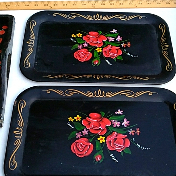 RED FLORAL ABSTRACT TRAY VINTAGE - Picture 7 of 16